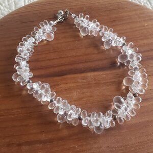 Czech pressed clear glass teardrop beads necklace 15 inches